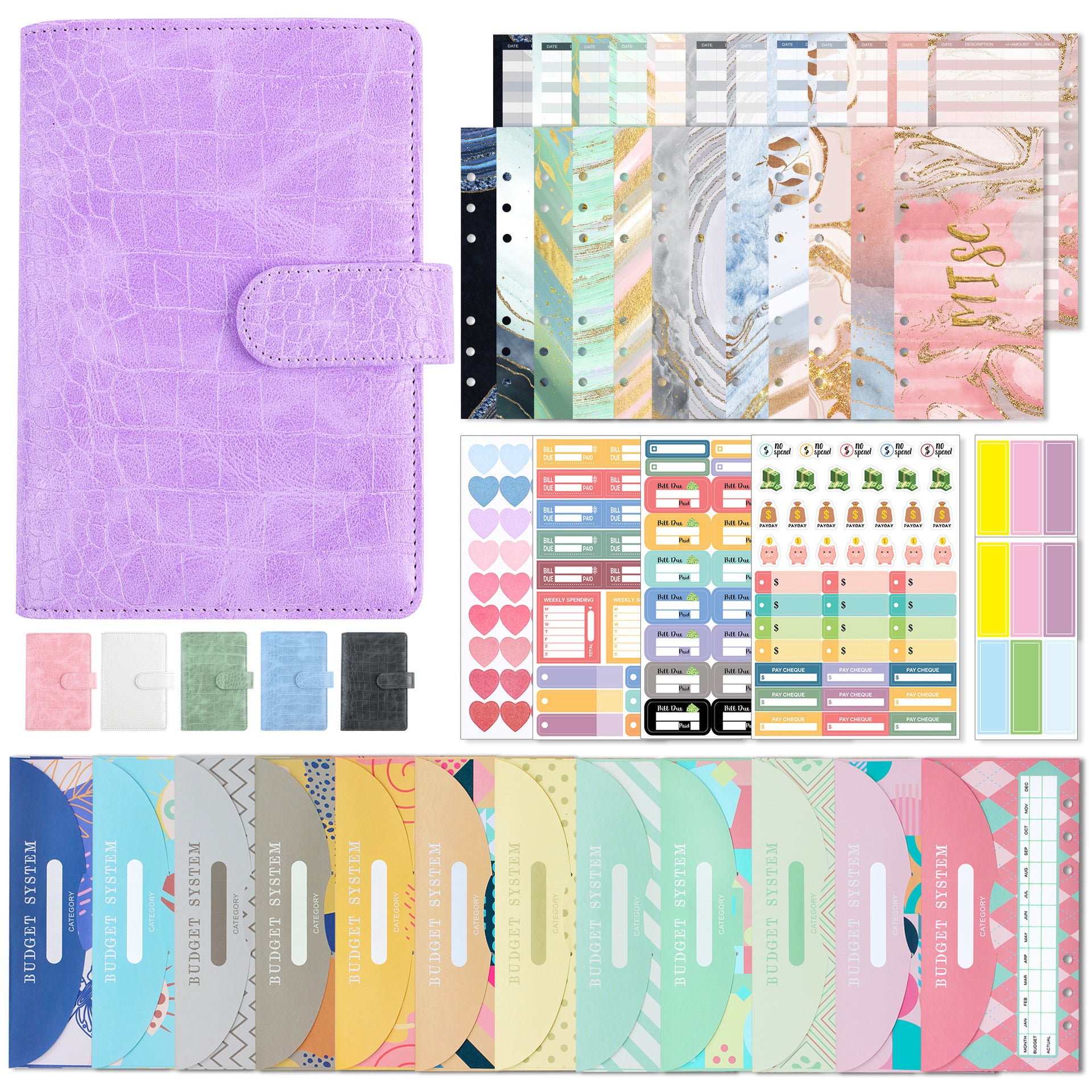 Wholesale Crocodile Pattern PU Leather Cash Envelope Budget A6 Loose Leaf Notebook